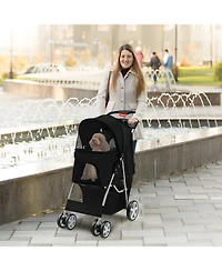 Pet Stroller Folding with Storage Basket and Adjustable Canopy – Easy to Maneuver Dog
