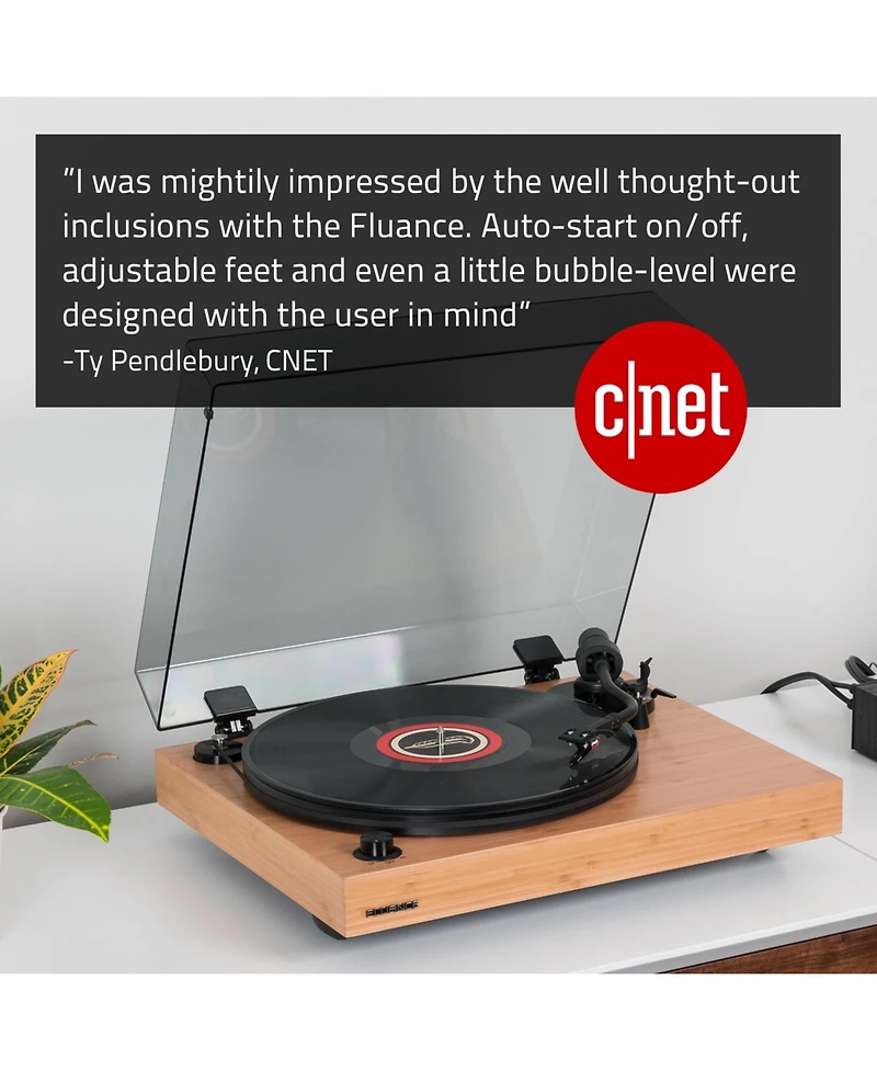 Fluance RT82 Reference High Fidelity Vinyl Turntable Record Player with Ortofon OM10 Cartridge, Speed Control Motor, Mass Mdf Wood Plinth, Vibrat