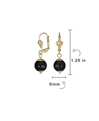 Bling Jewelry Classic Elegant Simple Round Natural Stone Dangle Lever Back Drop Ball Earrings Polished Yellow Gold Plated Brass 8MM