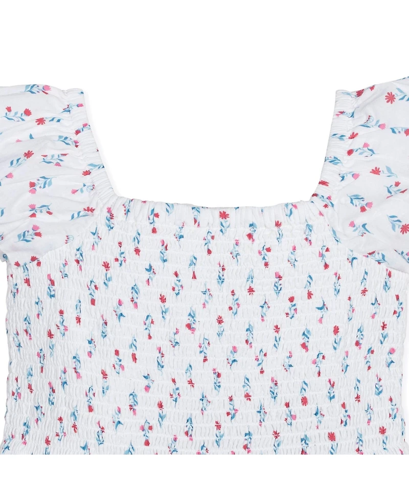 Hope & Henry Little Girls Organic Puff Sleeve Smocked Romper