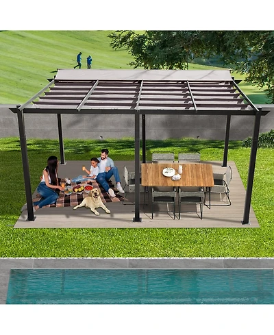 11 X 16 Ft Outdoor Living Retractable Pergola with Weather-Resistant Canopy Aluminum Garden Patio Grill Gazebo for Courtyard