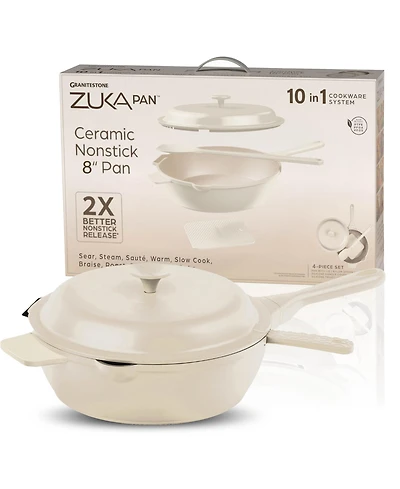 Zuka Everyday Pan 1.25 Qt. Ceramic 10 1 Nonstick Multi-Functional Saute with Lid, Nylon Spoon
