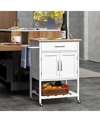 Rolling Kitchen Island Cart with Drawer and Towel Rack – Mobile Kitchen Storage and Prep Cart with Towel Holder