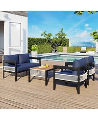 Mondawe Multi-person Outdoor Iron Sofa Set with A table, Rattan Decoration, Waterproof, Rust-proof