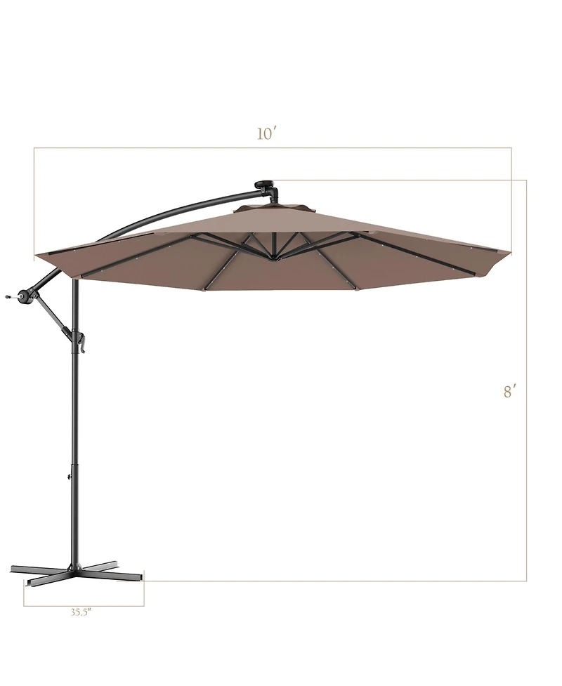 Gymax 10Ft Patio Solar Led Outdoor Offset Hanging Umbrella w/ 24
