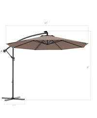 Gymax 10Ft Patio Solar Led Outdoor Offset Hanging Umbrella w/ 24