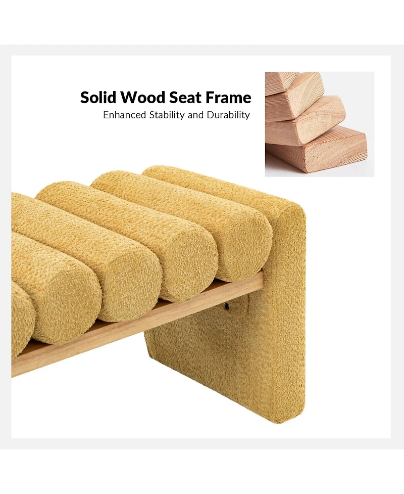 Modern Bench with Solid Wood and Removable Round Bolster Cushions