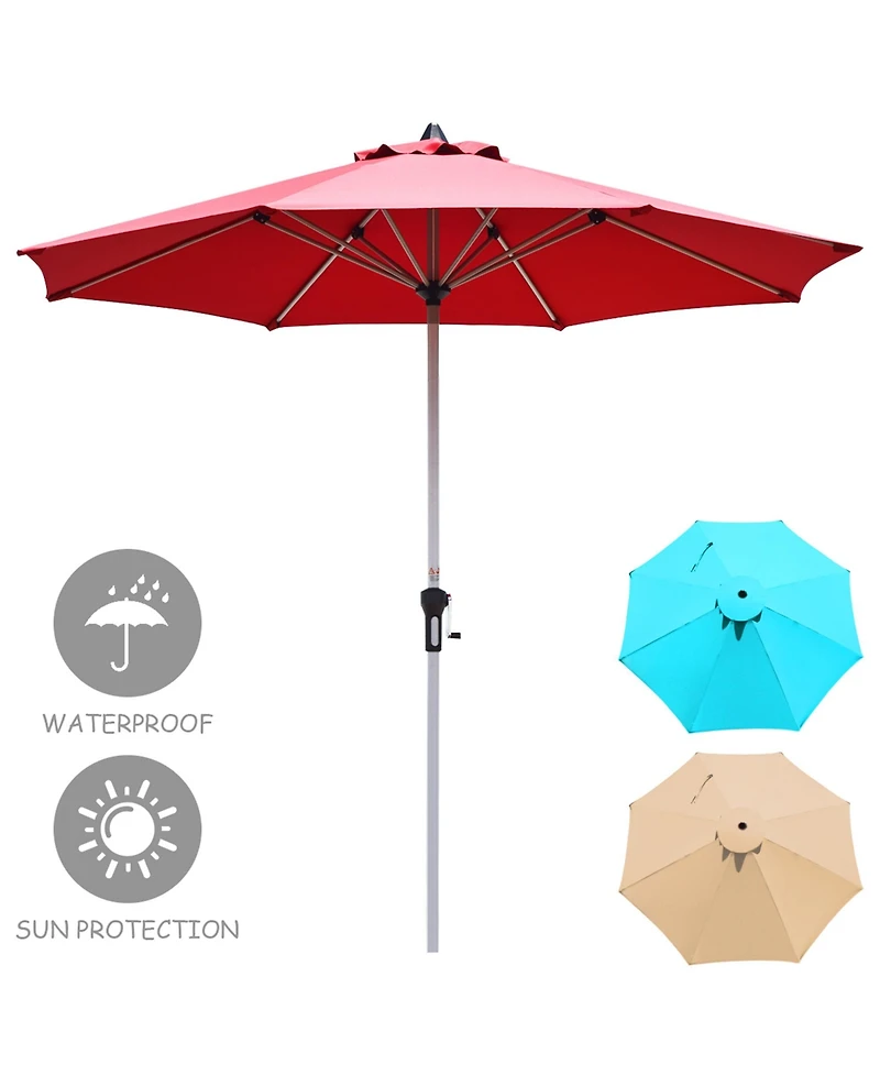 Gymax 9Ft Patio Outdoor Umbrella Market Table Umbrella w/ Crank 8 Ribs