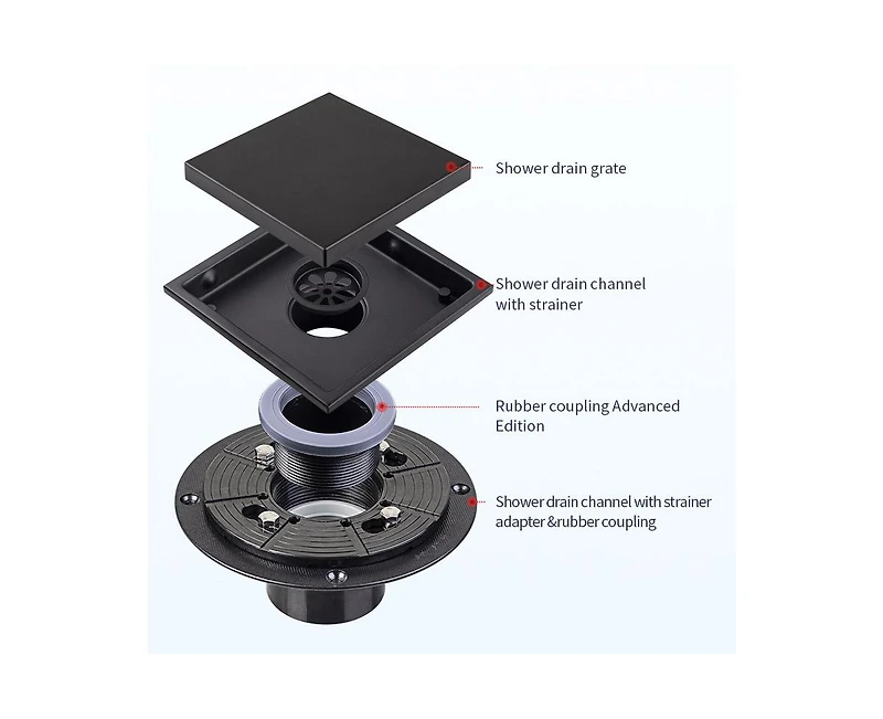 6 Inch Stainless Steel Square Shower Drain with Strainer