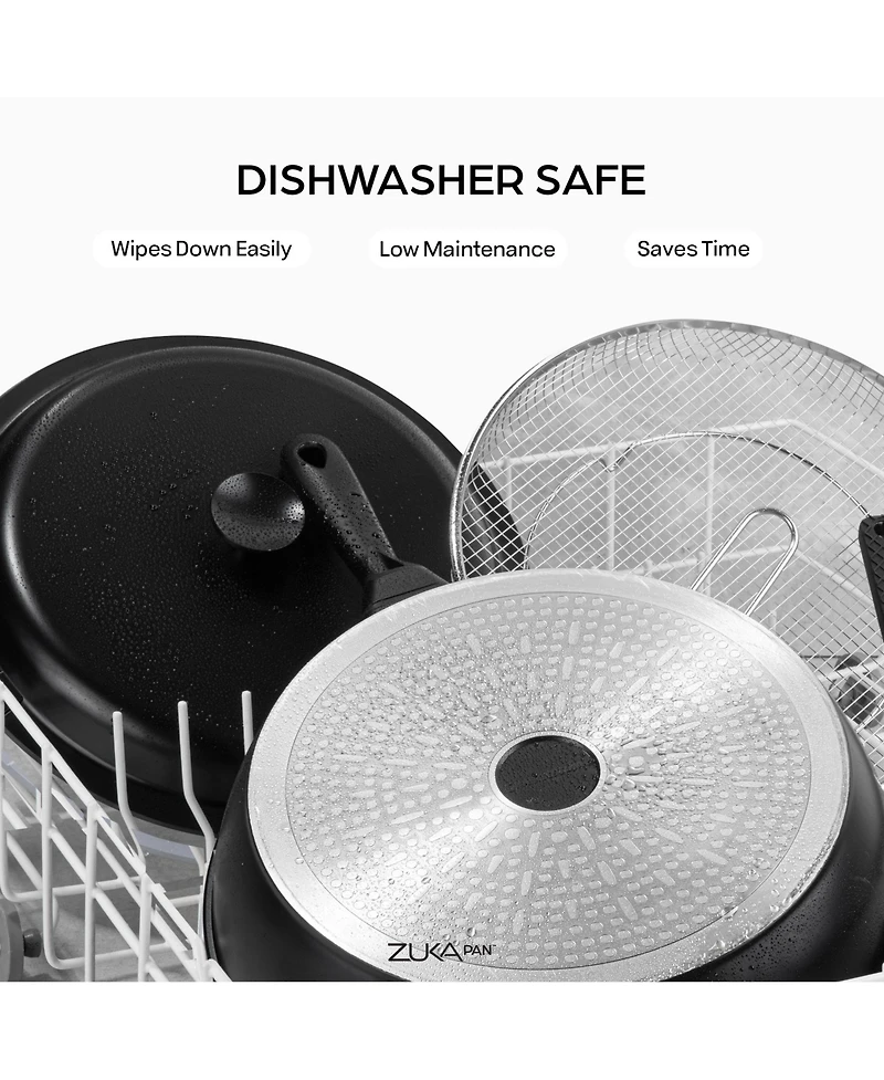 Zuka Everyday Pan 4.25 Qt. Ceramic 10 1 Nonstick Multi-Functional Saute with Lid, Nylon Spoon, & Steamer Basket