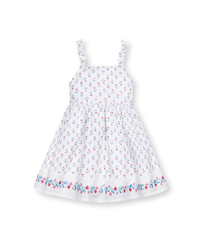 Hope & Henry Little Girls Sleeveless Bow Strap Border Hem Sundress