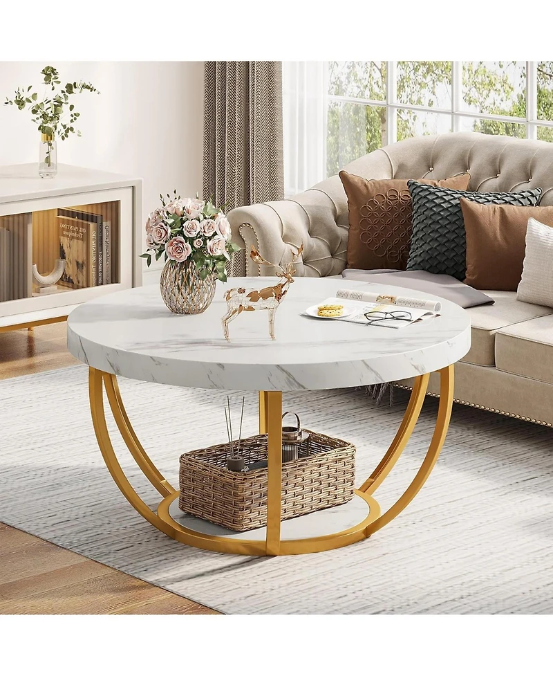 Tribesigns Round Coffee Table, Industrial 2-Tier Circle Coffee Table, Modern 31.7" Wooden Accent Center Table for Living Room, Home Office