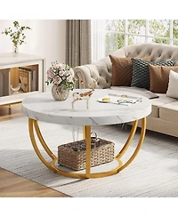 Tribesigns Round Coffee Table, Industrial 2-Tier Circle Coffee Table, Modern 31.7" Wooden Accent Center Table for Living Room, Home Office