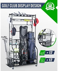 Mythinglogic 160 lbs. Weight Capacity 2 Golf Bags Sport Storage Stand Golfing Equipment Accessories Storage Rack Organizer