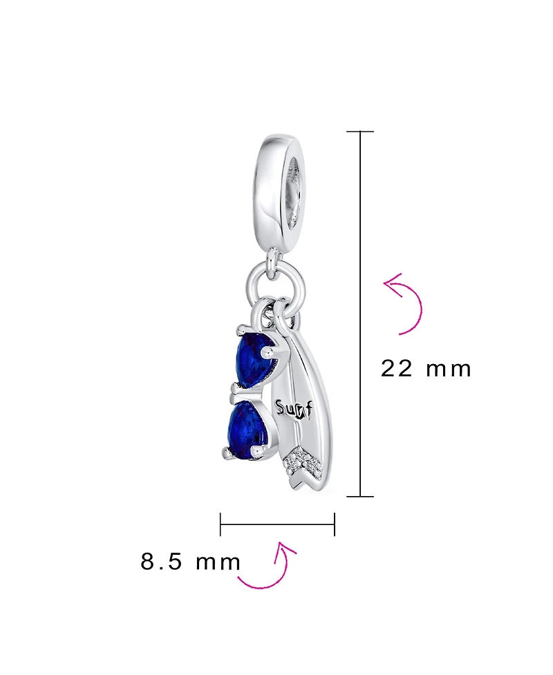 Bling Jewelry Fun Sports Blue Cz Sterling Silver Glass Charm Bead Travel & Beach Adventures