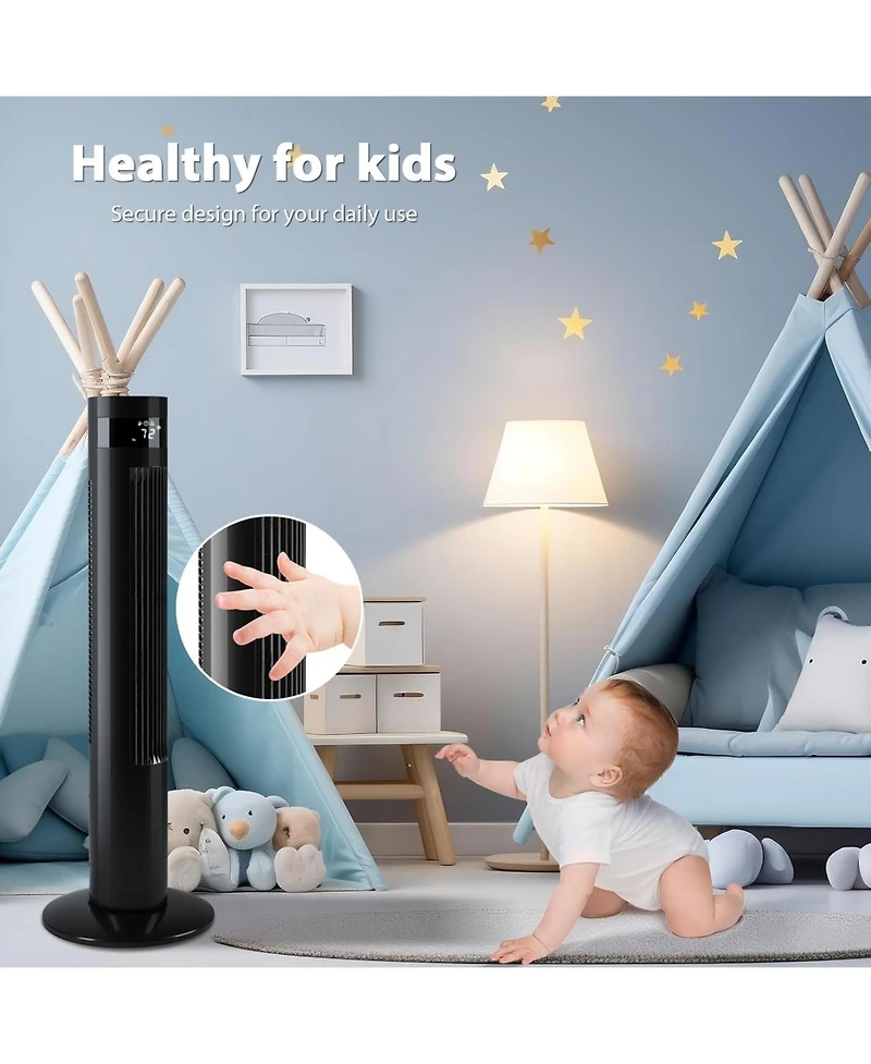 Antarctic Star Tower Fan Portable Electric Oscillating Quiet Cooling Remote Control Standing Bladeless Floor Fans 3 Speeds Wind Modes Timer Bedroo