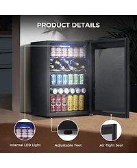 Antarctic Star 4.5 Cu.ft Beverage Cooler with Glass Door, Holds 145 Cans, Digital Temperature Control for Soda, Beer, or Wine, Compact Drink Fridge fo
