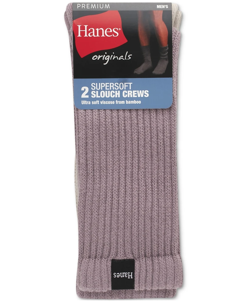 Hanes Men's Originals Premium SuperSoft Slouch Crew Socks, 2-Pack