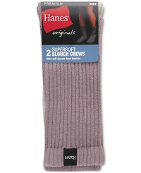 Hanes Men's Originals Premium SuperSoft Slouch Crew Socks, 2-Pack