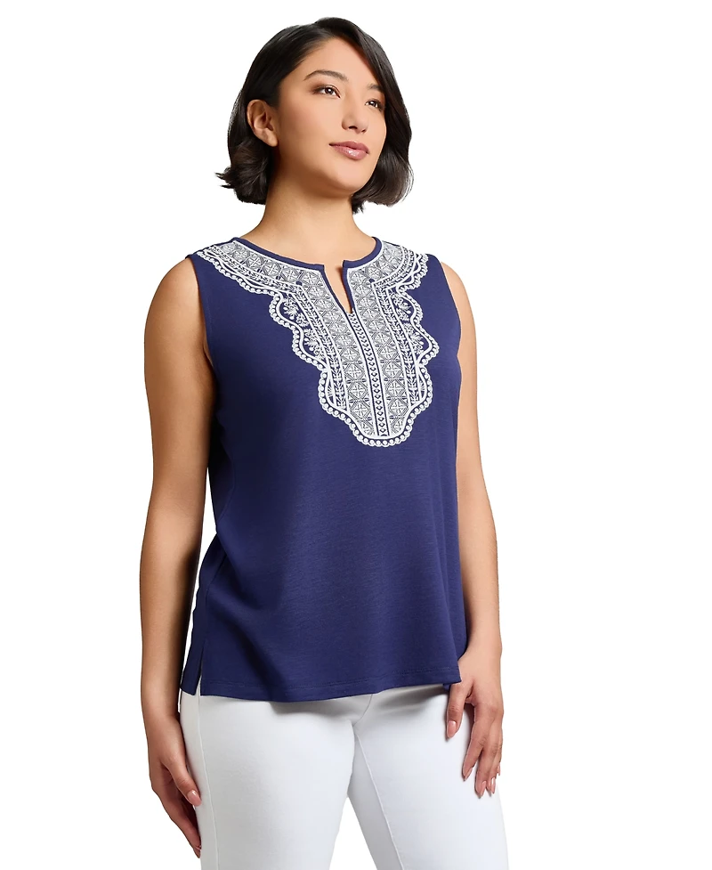 Jones New York Petite Embroidered Sleeveless Top