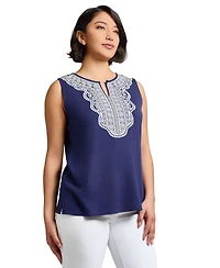Jones New York Petite Embroidered Sleeveless Top
