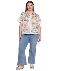 Karl Lagerfeld Paris Plus Size Paris Printed Camp Shirt
