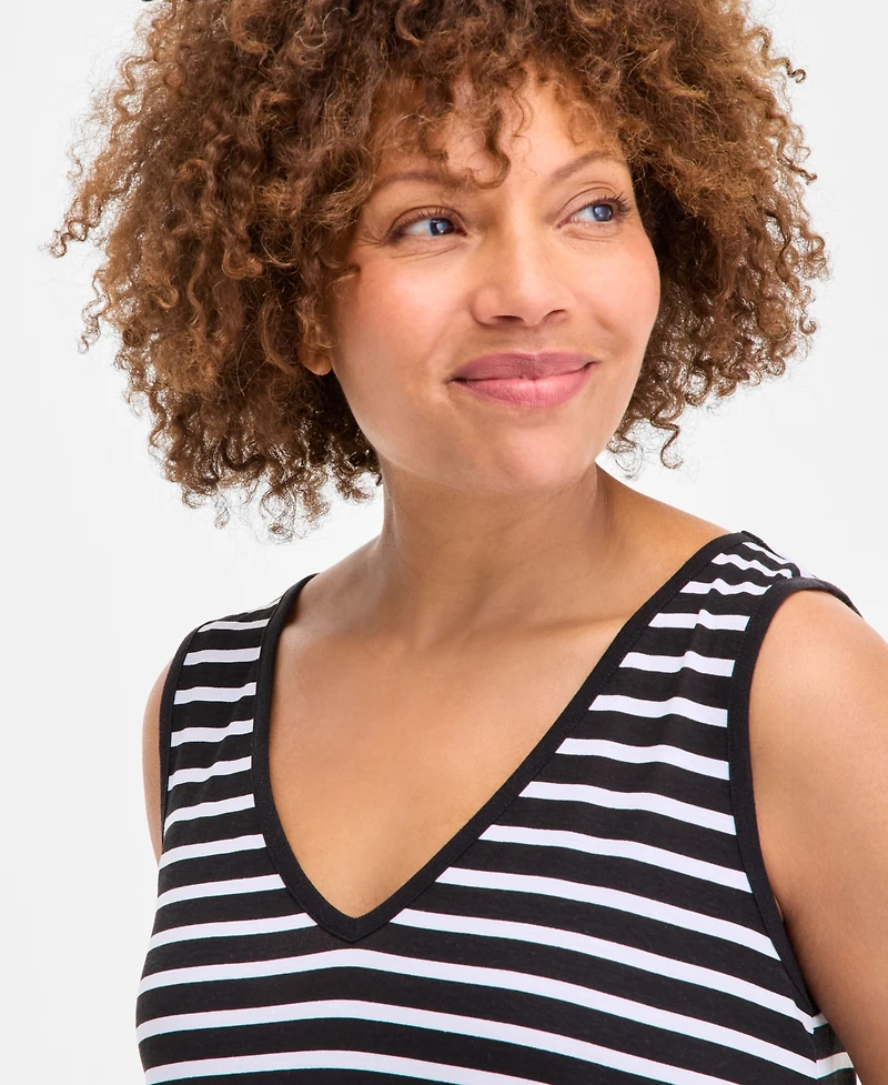 Style & Co Women's Striped Linen Blend V-Neck Tank Top, Exclusively at Macy's
