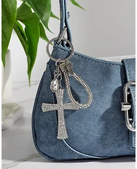 Jessica Simpson Rhinestone Cross Keychain – Elegant Silver-Tone Charm
