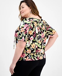 Jm Collection Petite Floral-Print Blouson Top, Exclusively at Macy's