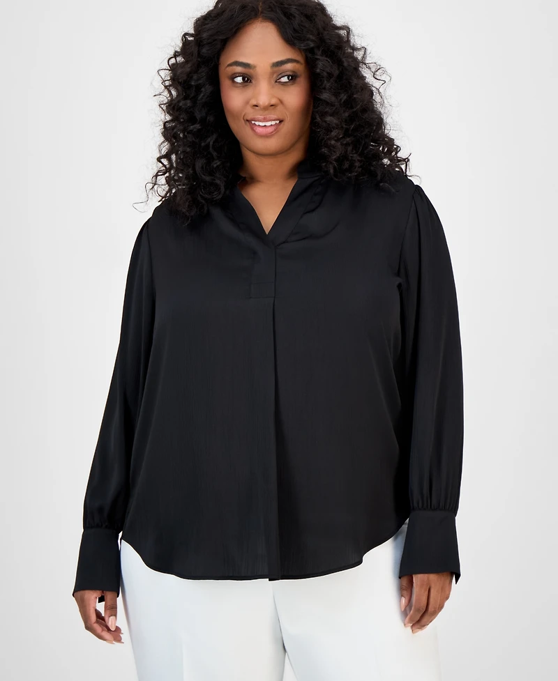 Anne Klein Plus Long-Sleeve V-Neck Blouse