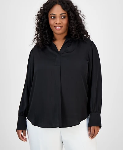 Anne Klein Plus Long-Sleeve V-Neck Blouse