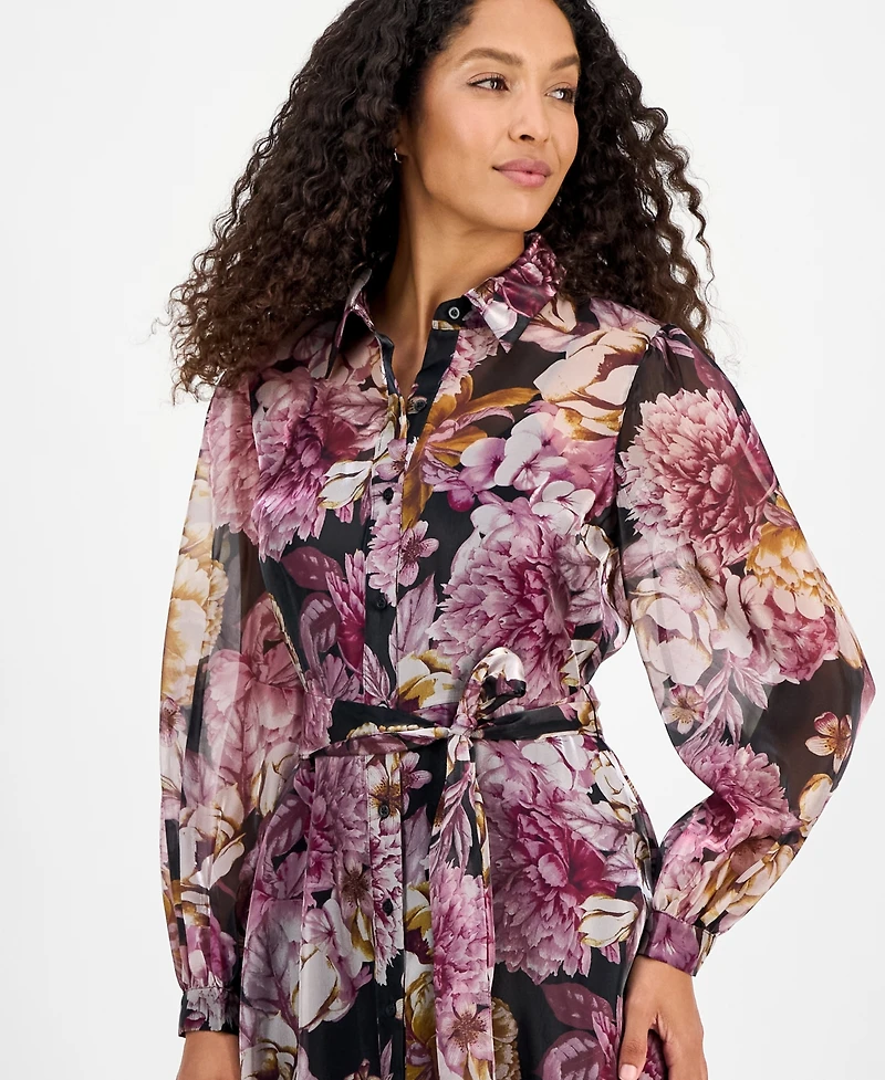 julia jordan Women's Printed Button-Front Organza Maxi Dress