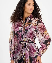 julia jordan Women's Printed Button-Front Organza Maxi Dress