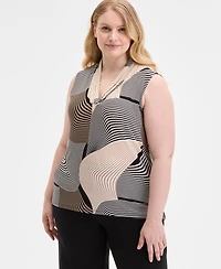 Anne Klein Plus Printed Triple-Pleated V-Neck Top