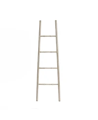 LuxenHome Rustic Birch Wood 4-Rung Blanket Ladder