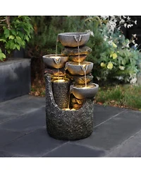 LuxenHome Gray 4-Bowl and 5-Tier 2.1-Feet Tall Outdoor Polyresin Fountain with Lights