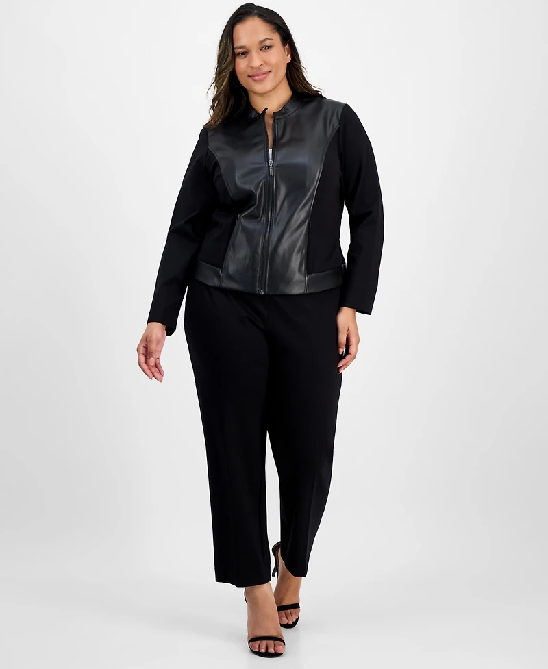 Ak Anne Klein Plus Mixed-Media Zip-Front Jacket