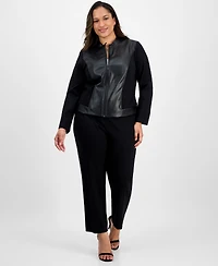Ak Anne Klein Plus Mixed-Media Zip-Front Jacket