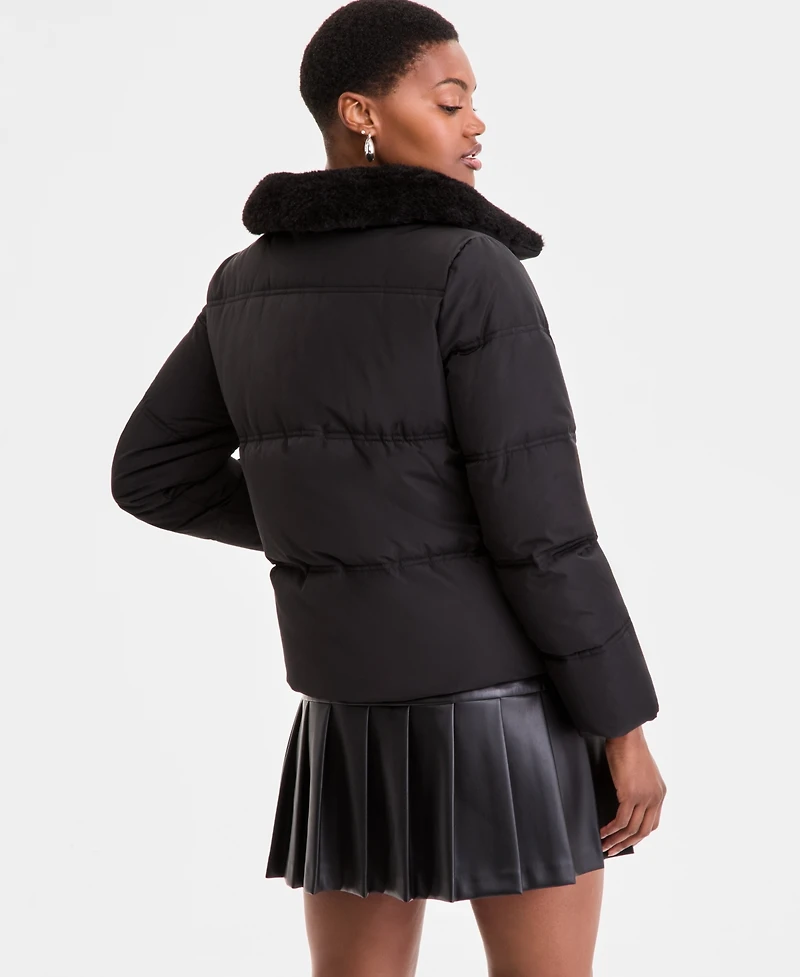 Dkny Women's Faux-Fur-Collar Zip-Front Puffer Coat