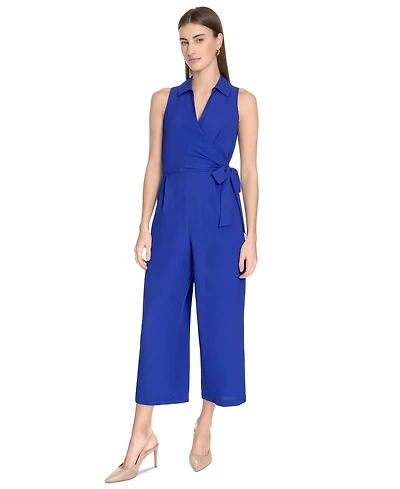 Calvin Klein Women's Tie Waist Sleeveless Gauze Jumpsuit