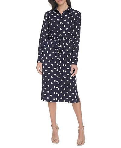 Calvin Klein Women's Dot-Print Long-Sleeve Shirtdress