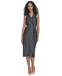 Calvin Klein Women's Belted Denim Faux-Wrap Dress