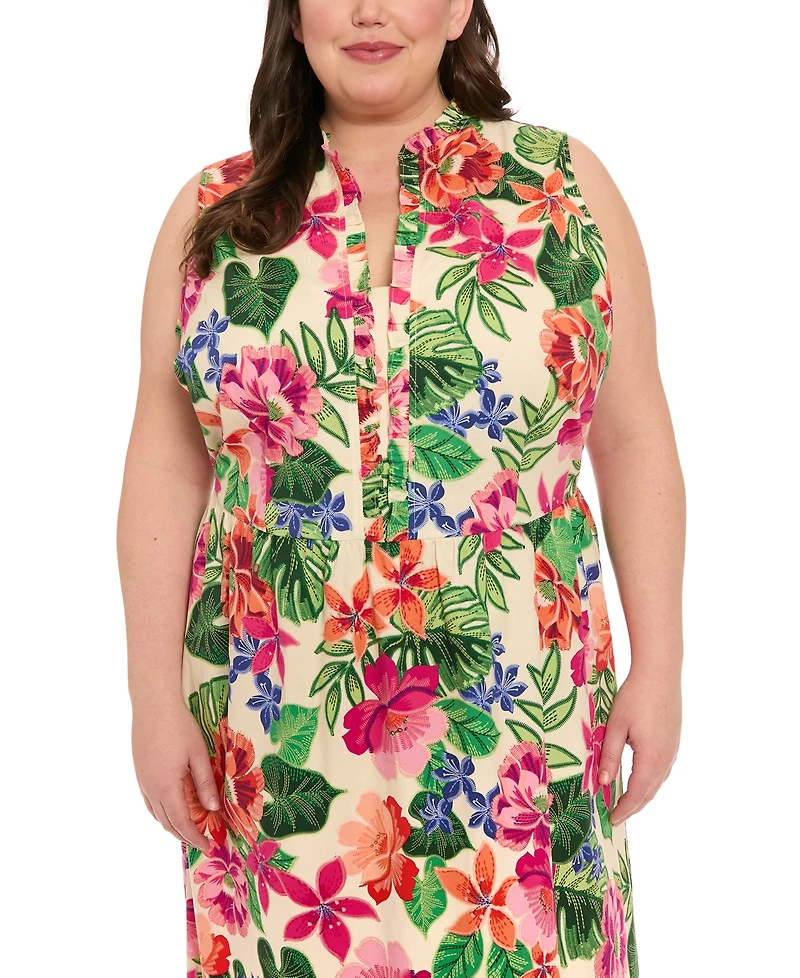 London Times Plus Ruffled-Trim Tiered Maxi Dress