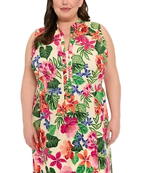 London Times Plus Ruffled-Trim Tiered Maxi Dress
