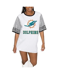 Gameday Couture Women's White/Gray Miami Dolphins Bling It Full Sequin Jersey Dress