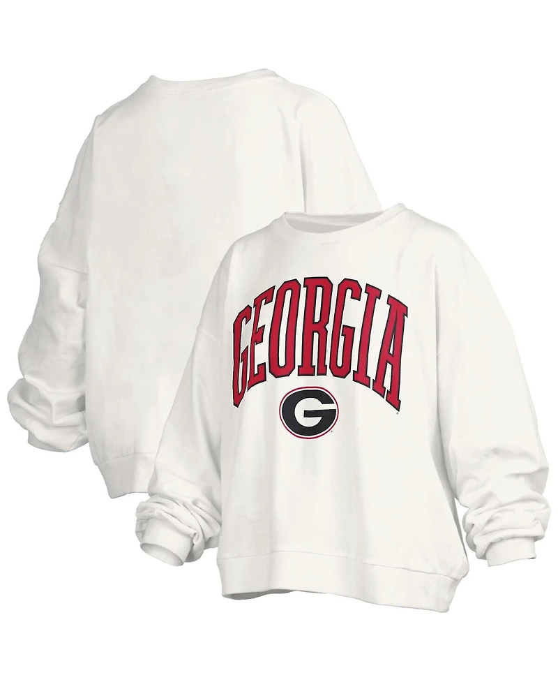 Pressbox Women's White Georgia Bulldogs Janise Arch Over Logo Waist Length Oversized Pullover Sweatshirt