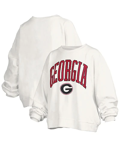 Pressbox Women's White Georgia Bulldogs Janise Arch Over Logo Waist Length Oversized Pullover Sweatshirt