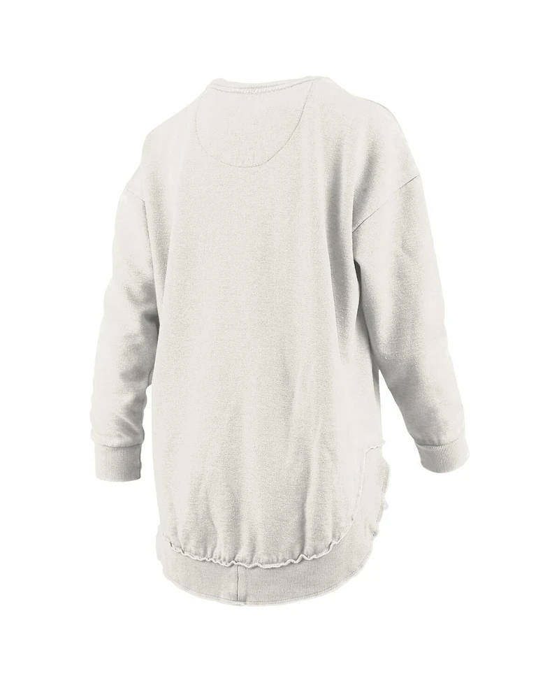 Pressbox Women's Oatmeal West Virginia Mountaineers Melange Poncho Vintage Fleece Long Sleeve Pullover Sweatshirt
