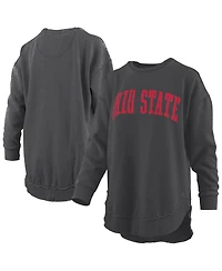 Pressbox Women's Black Ohio State Buckeyes Melange Poncho Vintage Fleece Long Sleeve Pullover Sweatshirt