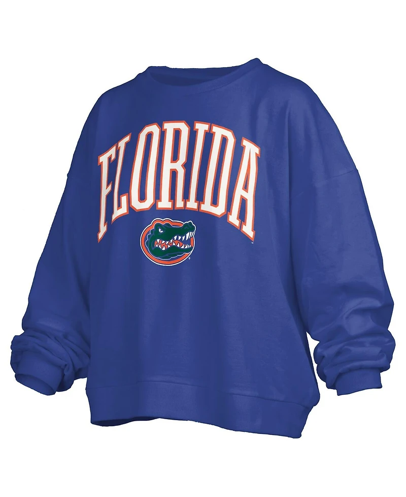 Pressbox Women's Royal Florida Gators Janise Arch Over Logo Waist Length Oversized Pullover Sweatshirt
